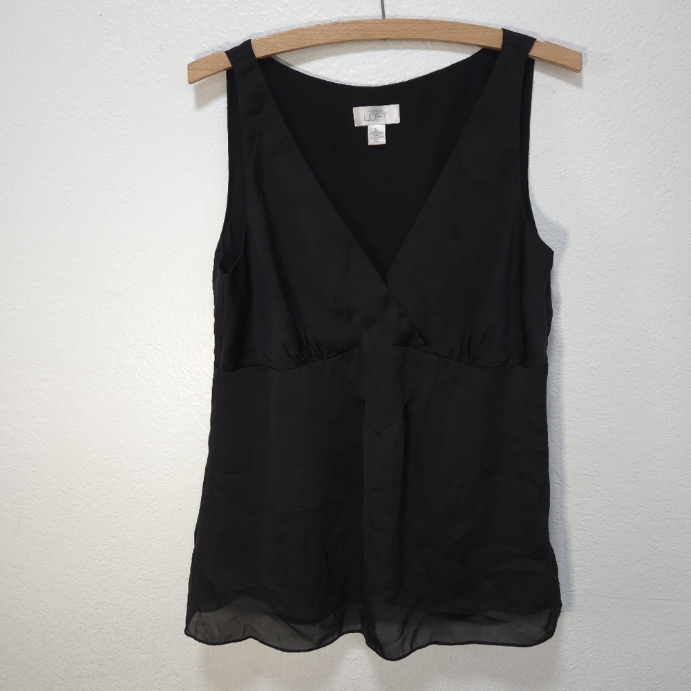 Loft Ann Taylor Sz 12 Tank Top Shirt Womens Black V Neck Zip On Side